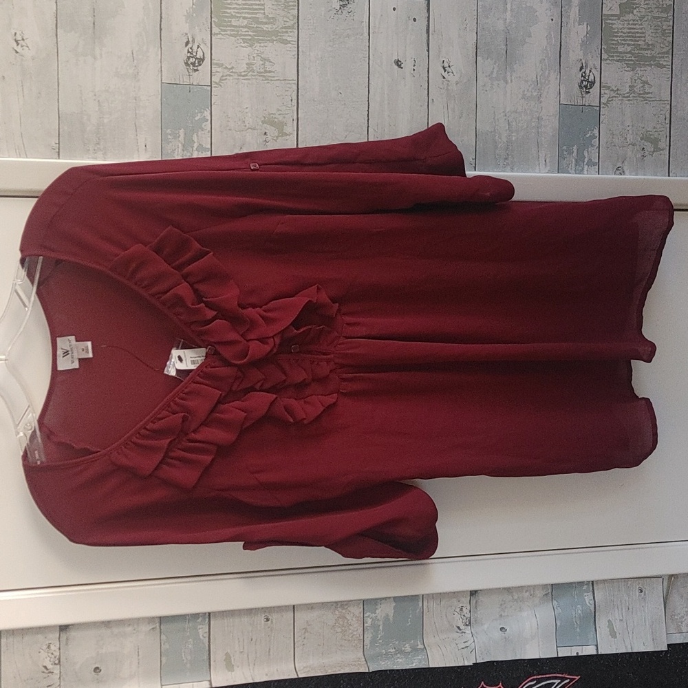 Worthington M Sheer Burgundy Dress Blouse